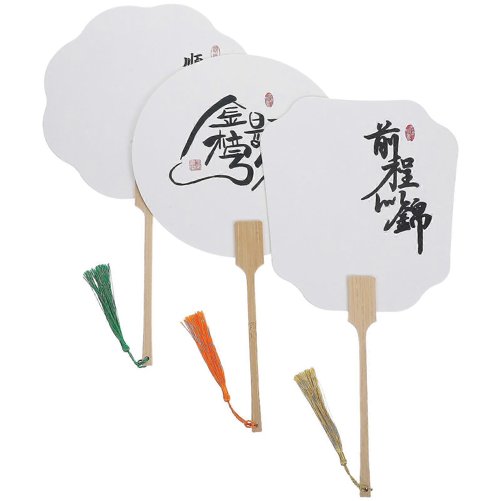 3Pcs DIY Chinese Paper Fan Ancient Style Handheld Fan Kit for Party