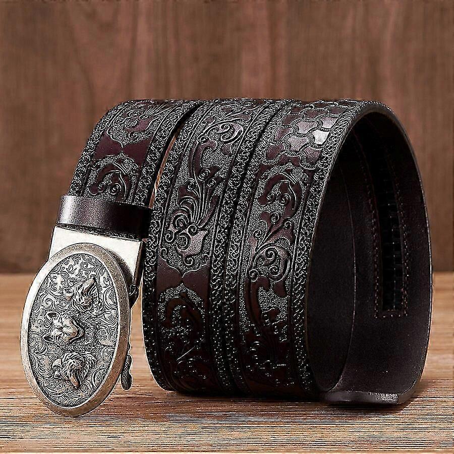 35cm Mode Prägling Retro Manliga Bälten För Män Företag Kohud Äkta Läder Bälte Drake Mönster Automatisk Spänne Rem