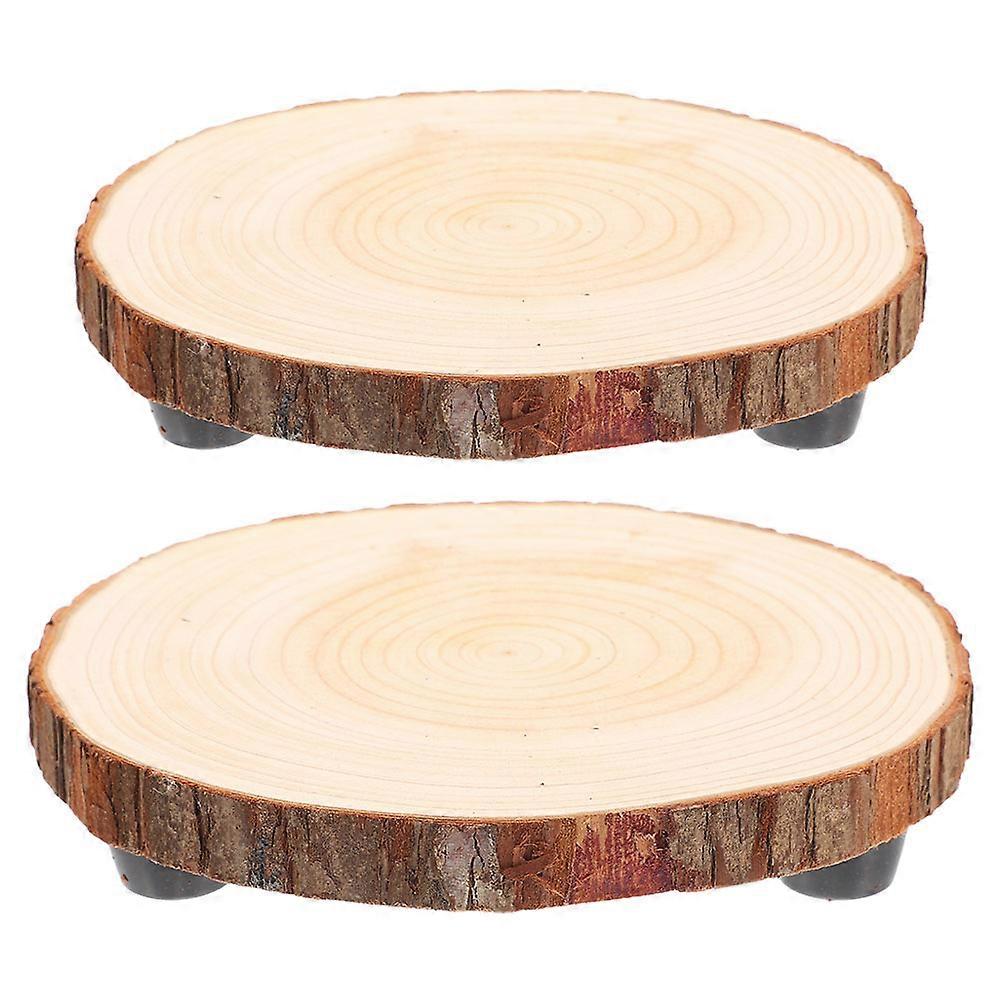 Flower Pot Bottom Base Wooden Stand for Plant Display 2Pcs Rustic Brown