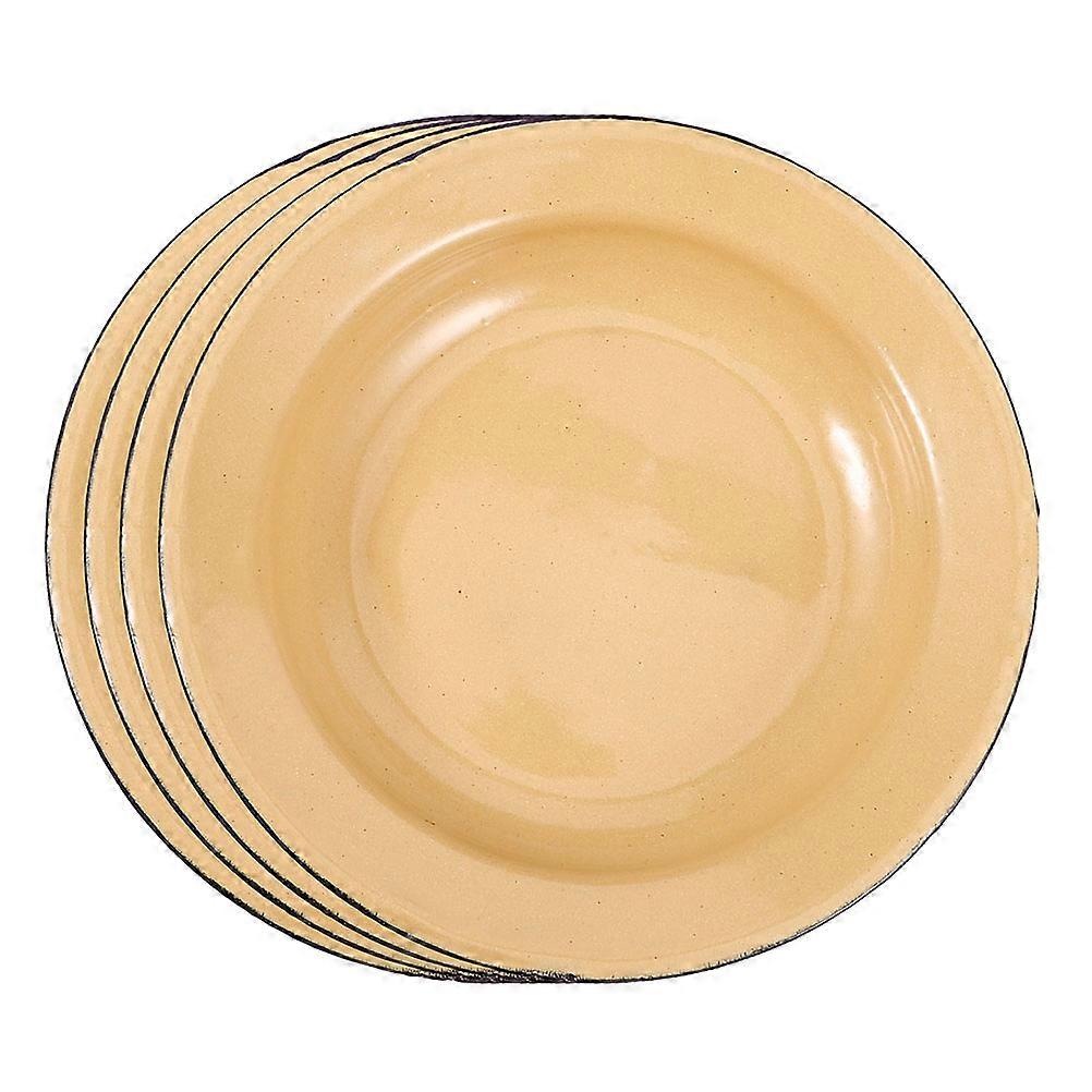 Light Yellow Enamel Plate Food Serving Dish for Storage 5Pcs Practical Set