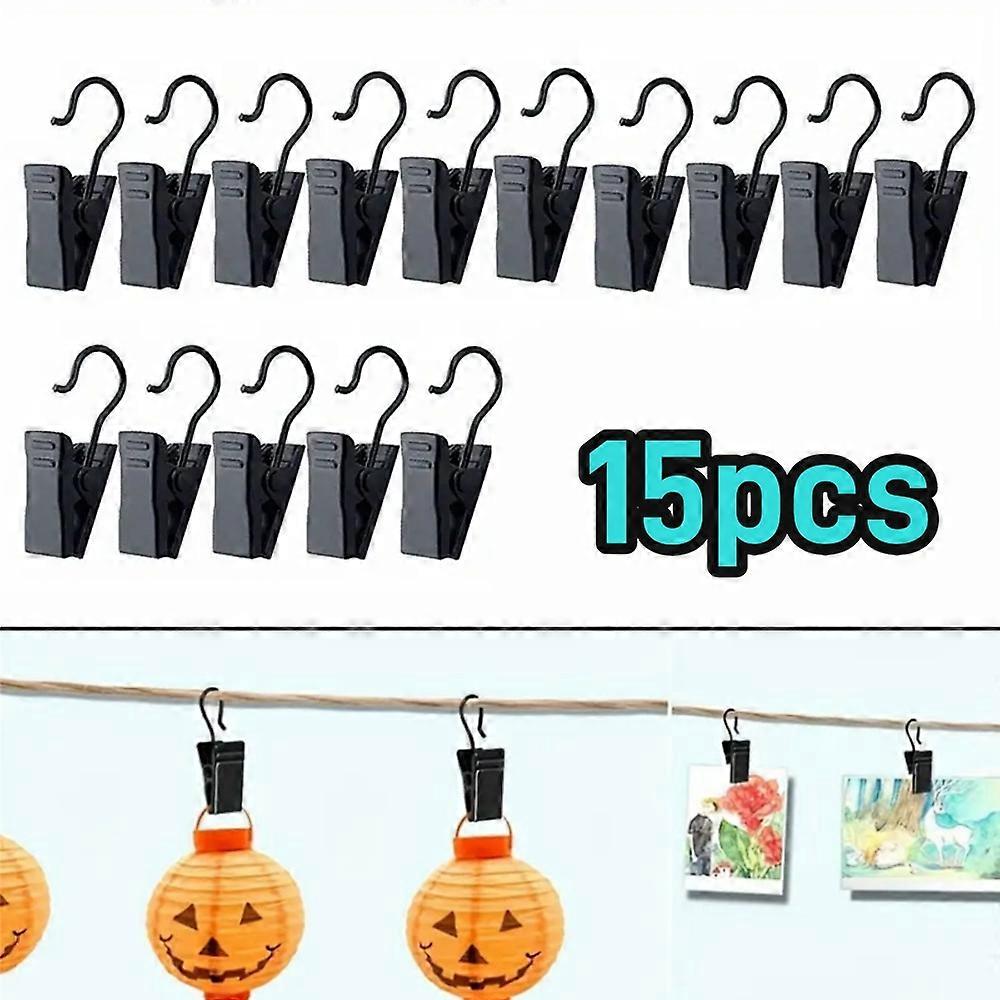 120pcs Decorative Metal Hanger Hooks Durable Black Curtain Clip Set Adjustable String Light Clips for House Party Decor Access