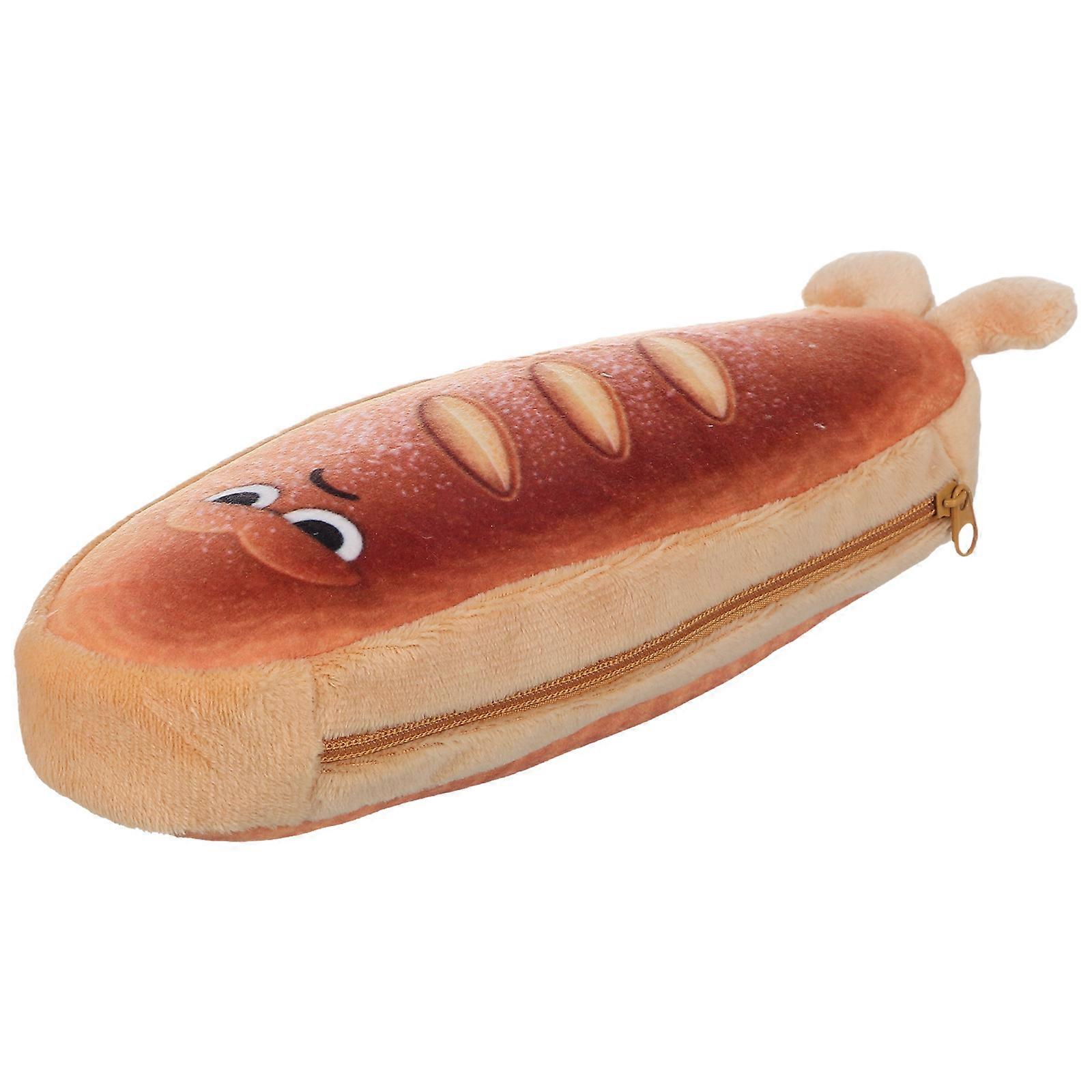 Fabric Bread Pencil Case for Classroom Use with Zipper Brown