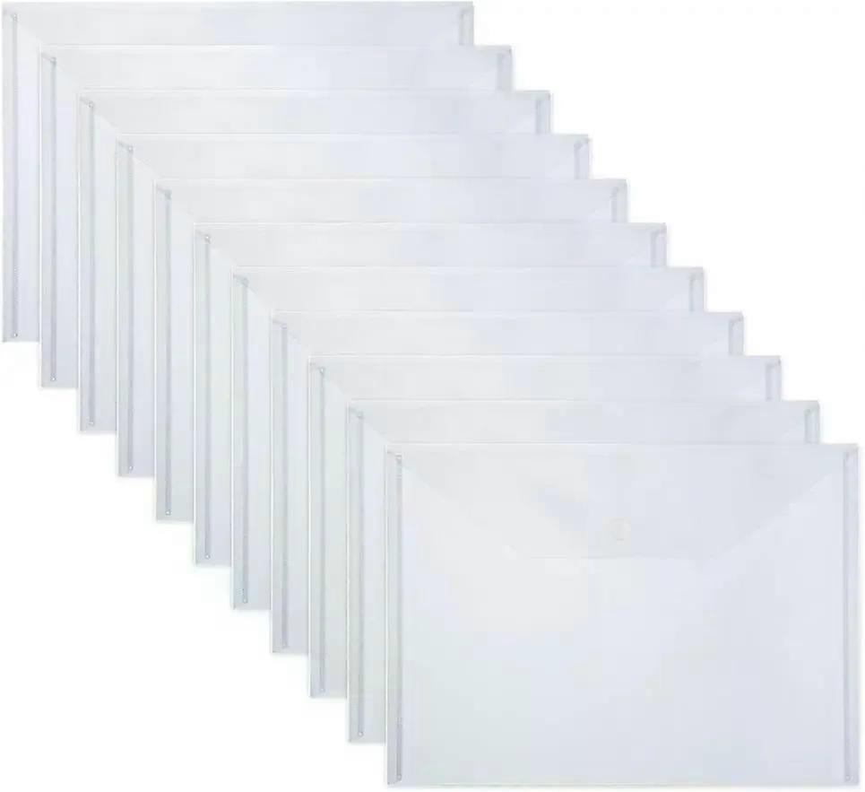 10pcs A4 Size Plastic File Folders with Fasteners Transparent School Office Document Envelopes for Organizing Papers