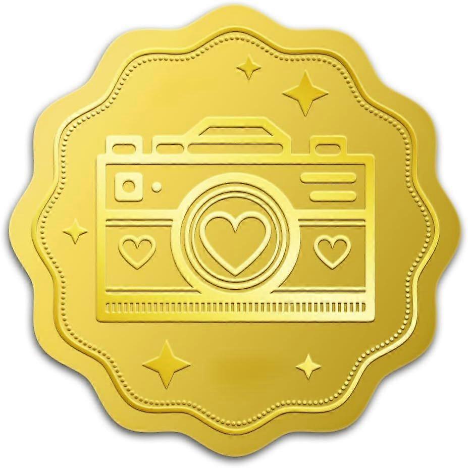100Pcs 2" Embossed Camera Heart Gold Foil Seal Sticker Gold Foil Invitations Celebration Seals Decal Self Adhesive Certificate Seal Stickers Round Lab
