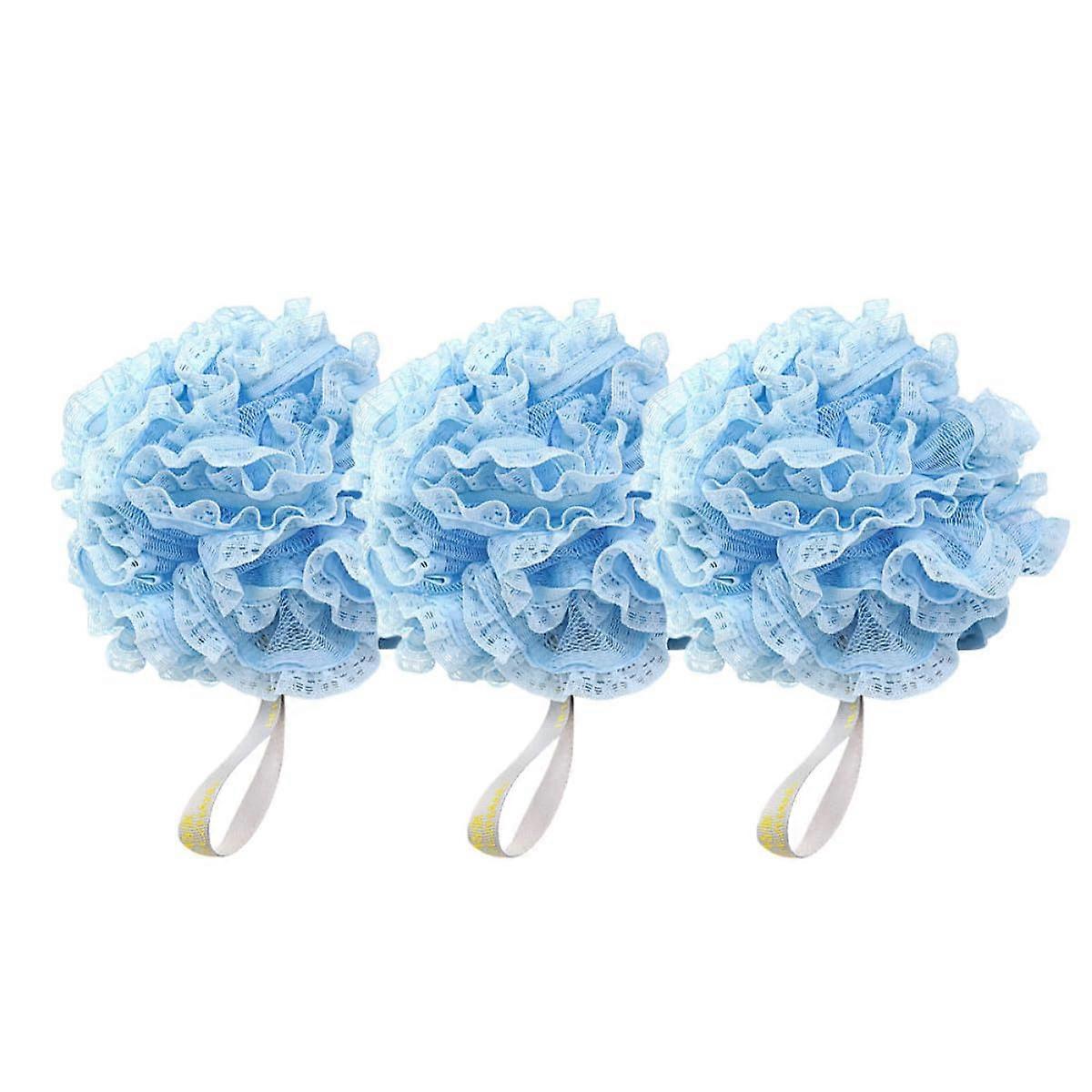 Bath Sponge Set of 3 Blue Mesh Shower Pouf for Deep Cleansing and Gentle Skin Exfoliation