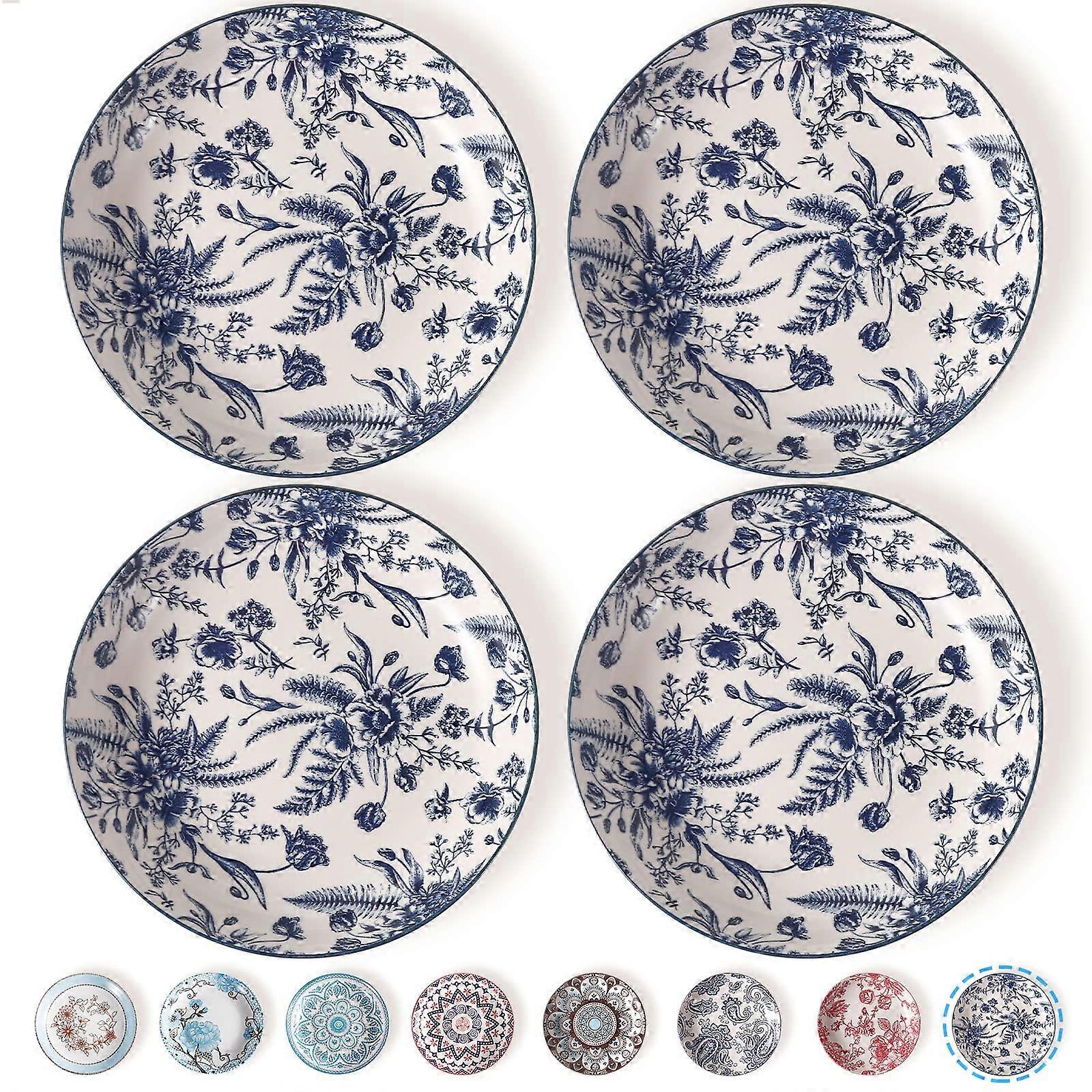 Large Pasta Bowls Set of 4, 8 Inch Porcelain Salad Serving Bowls, Colorful Pattern, Microwave Safe