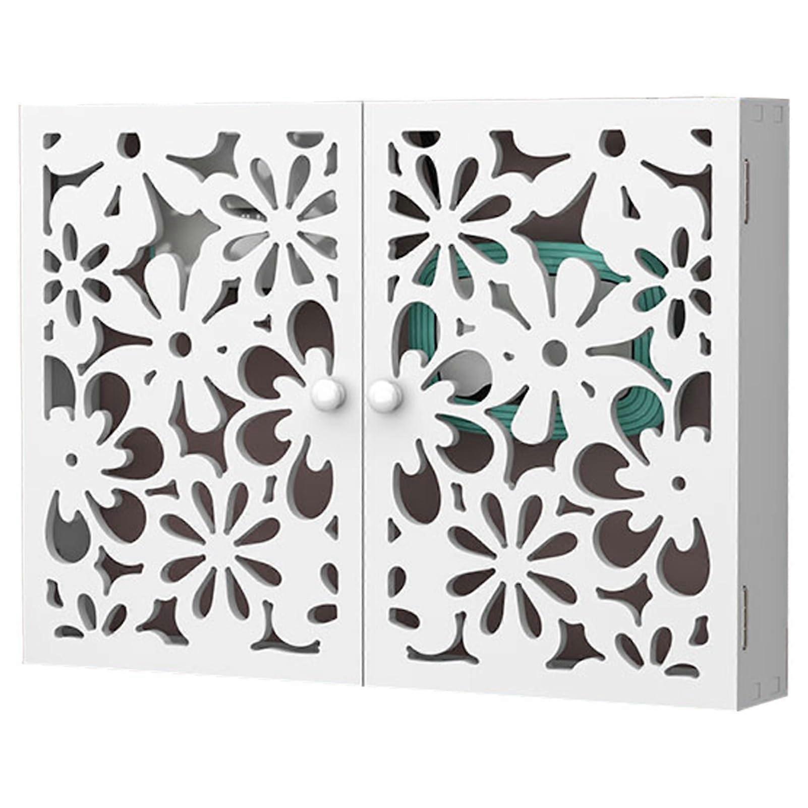 WiFi Router Wall Mount Shelf with Hidden Cable Organizer, Ventilated Double Door Storage Box 42x11x30cm