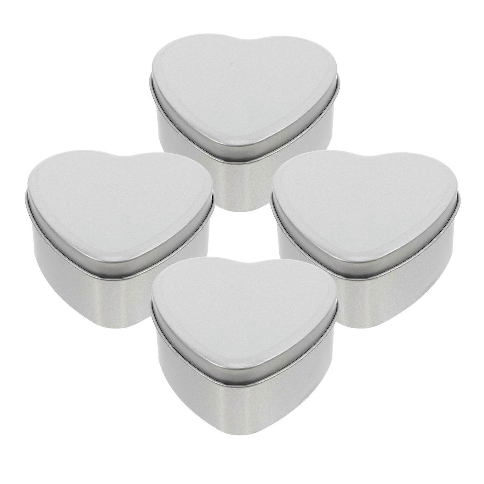 Silver Heart Tin Box for Storage 4Pcs Wedding Candy Boxes Tinplate Storage