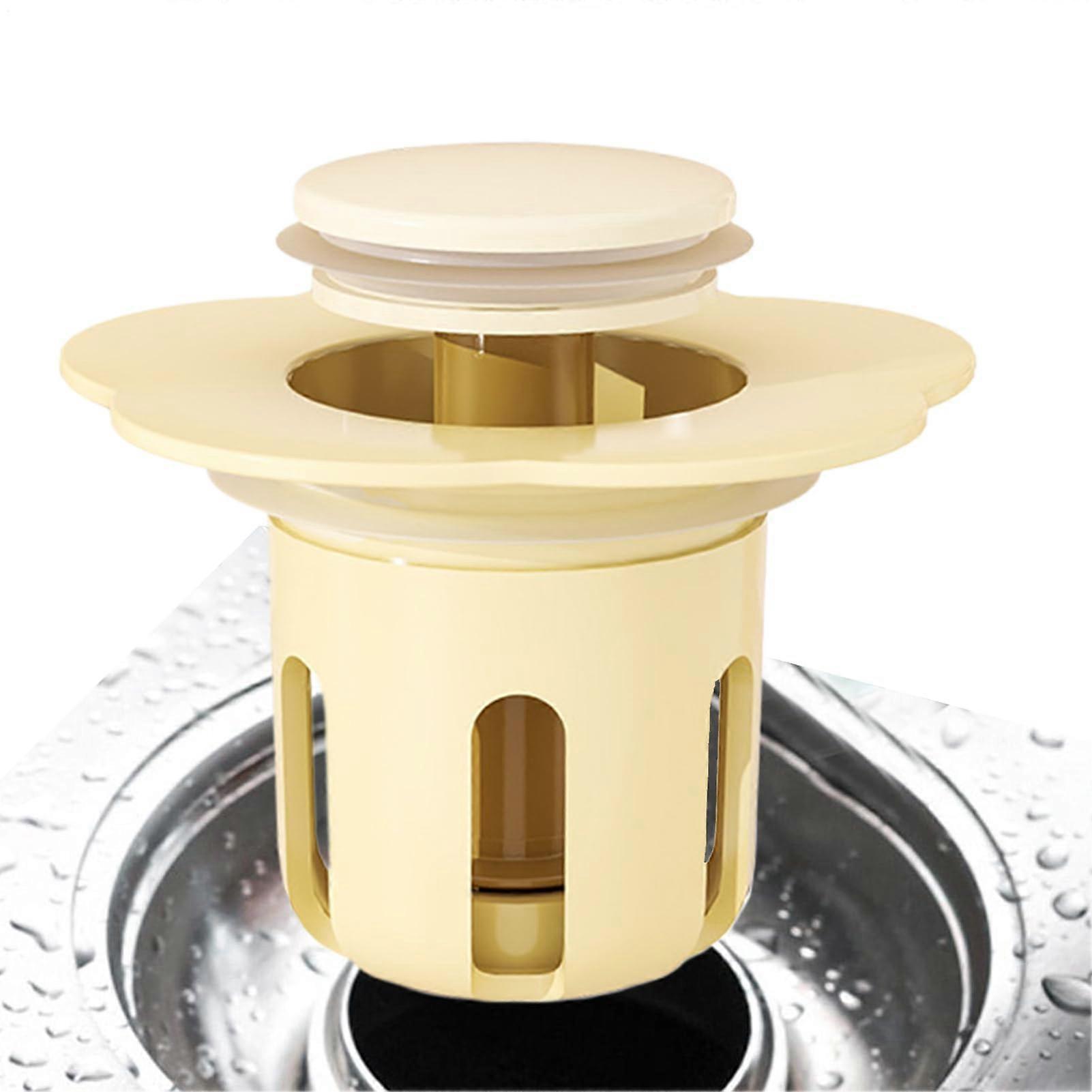 Sink Drain Strainer and Kitchen Sink Stopper, Silicone AntiClogging Flower Shape, ABS Durable, Yellow