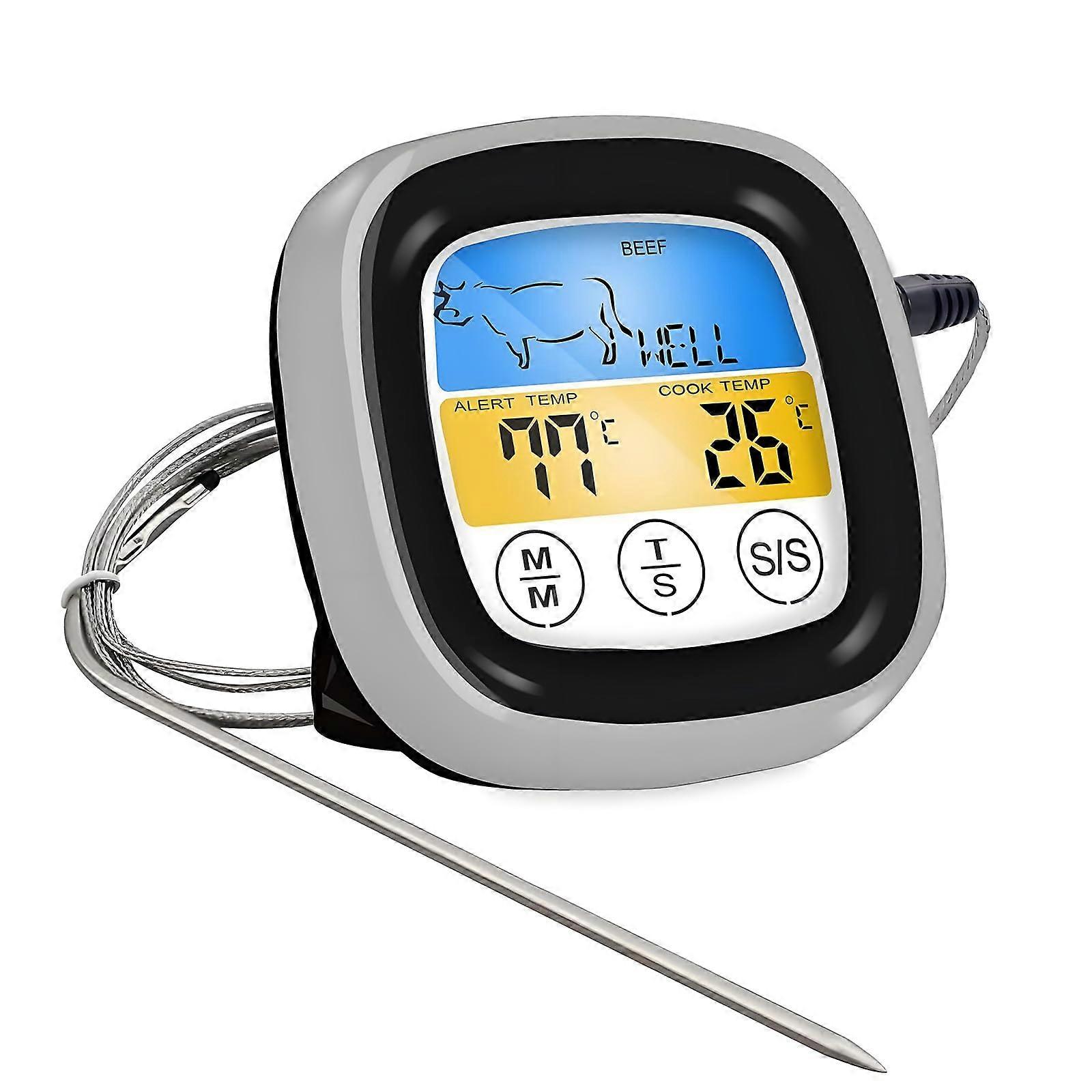Digital Meat Thermometer with LED Display, Instant Read for Cooking BBQ Kitchen, Temp Alarm