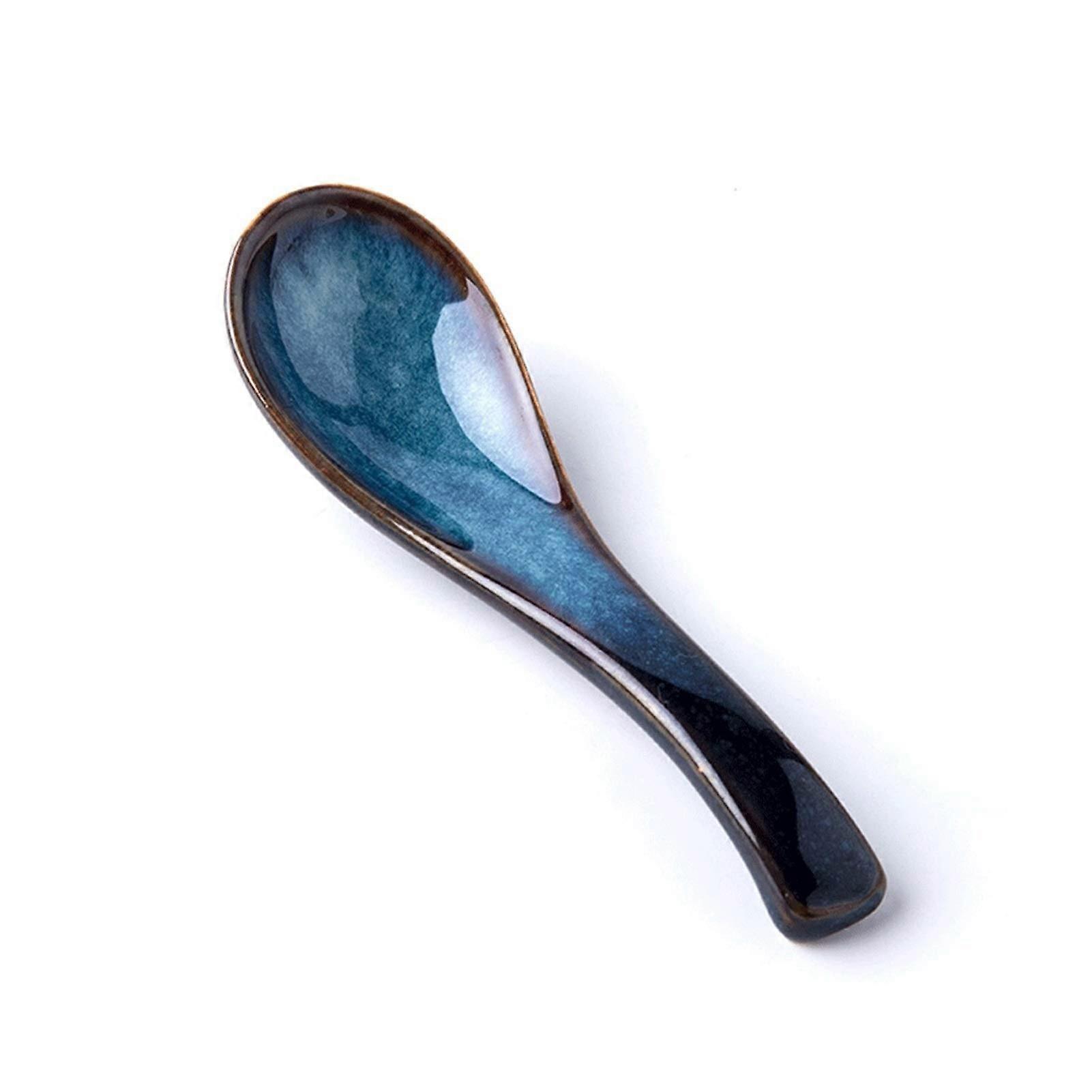 Starry Blue Ceramic Soup Spoon Set with Glazed Pattern, Microwave Safe Porcelain, 4Piece