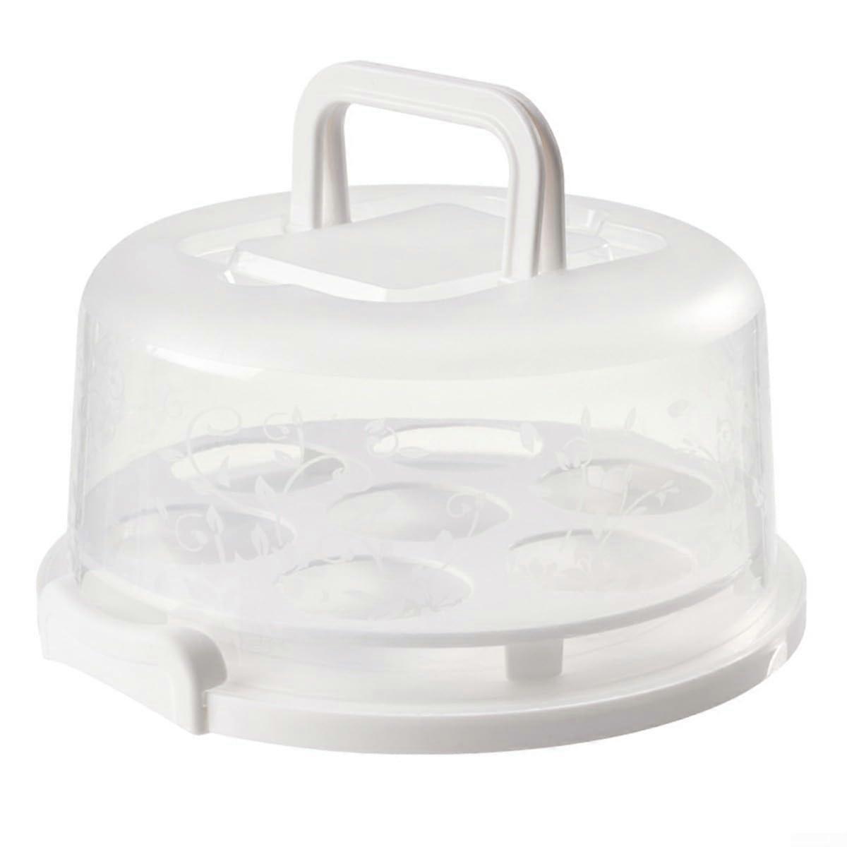 8 Inch Cake Carrier with Double Locking Clips, SpillProof Lid and Foldable Handles  White