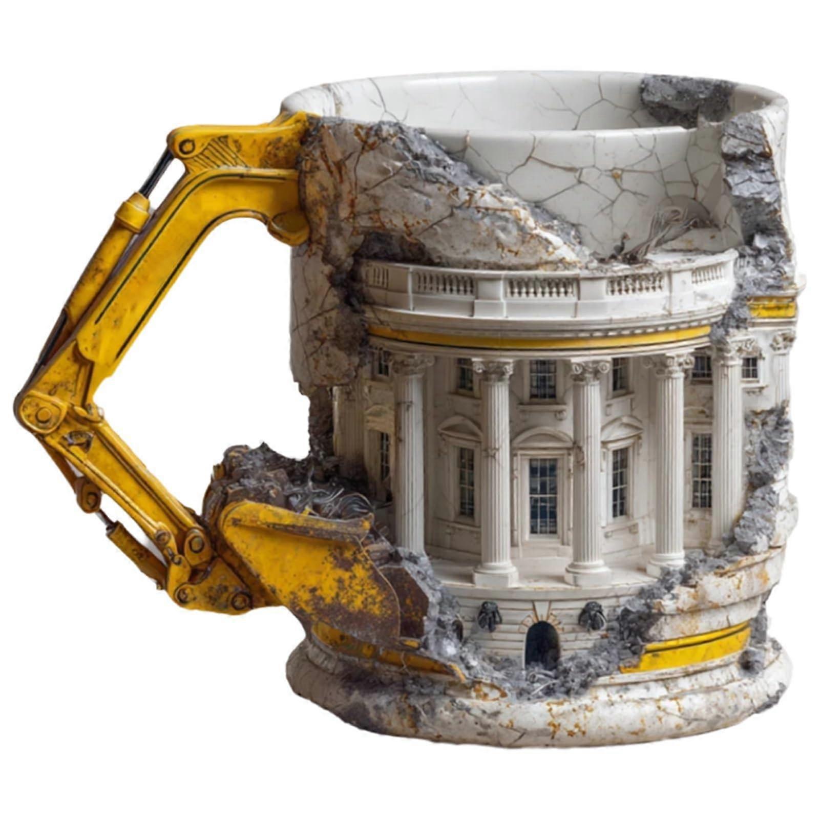 Funny Construction Mug 3D Excavator Ceramic Coffee Cup with Handle, Novelty Gift for Office