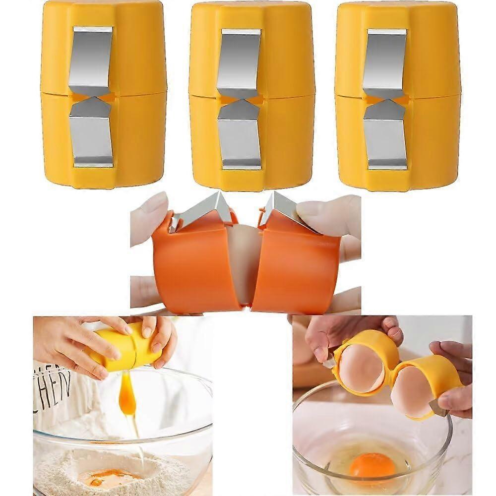 3 Pack Handheld Egg Cracker and Peeler Tool for Hard Boiled Eggs, Quick Clean Cut Egg Shell Opener, Yellow