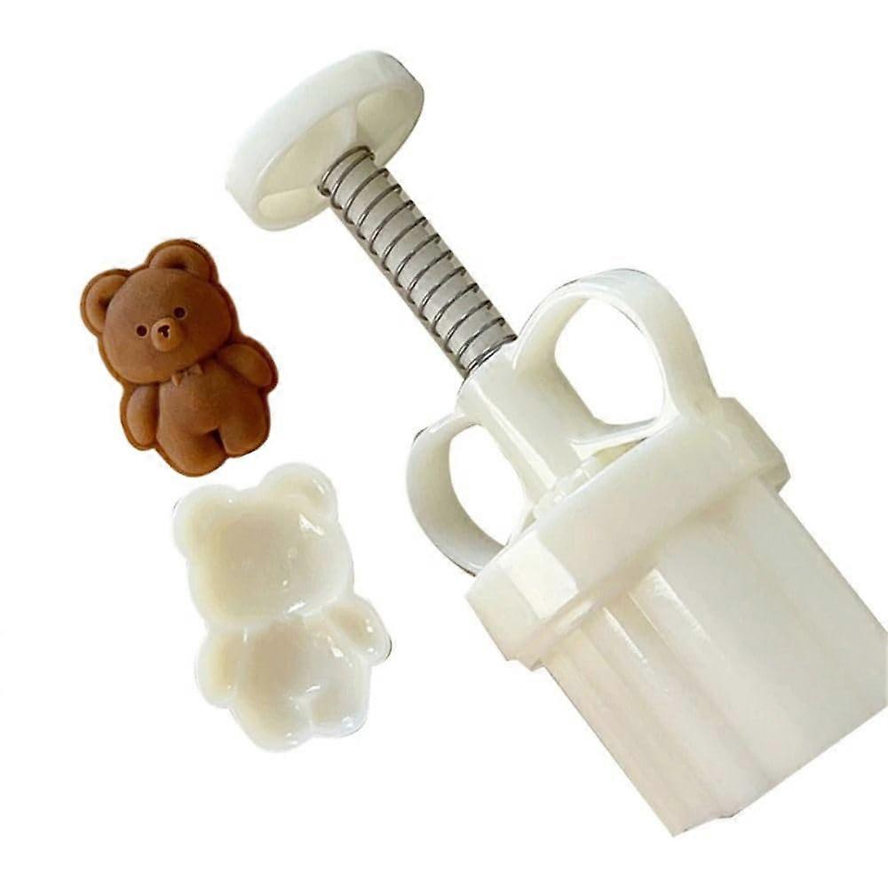 Bear Shape Mooncake Mold with Adjustable Press Height, Cute Cookie Stamp for Pastry and Baking