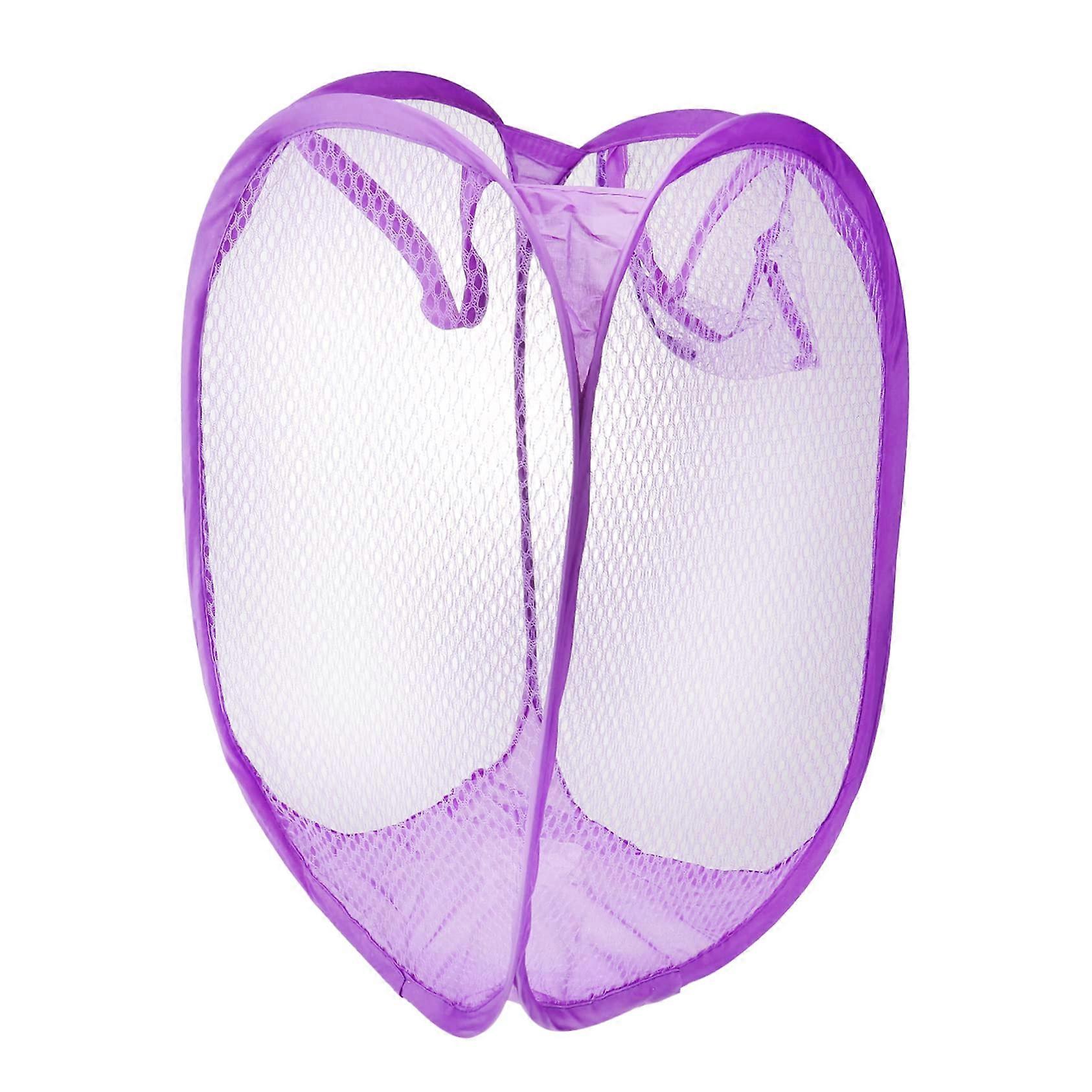 Laundry Hamper Foldable Mesh with Wheels and Side Pocket, Purple Collapsible Basket for Dorm