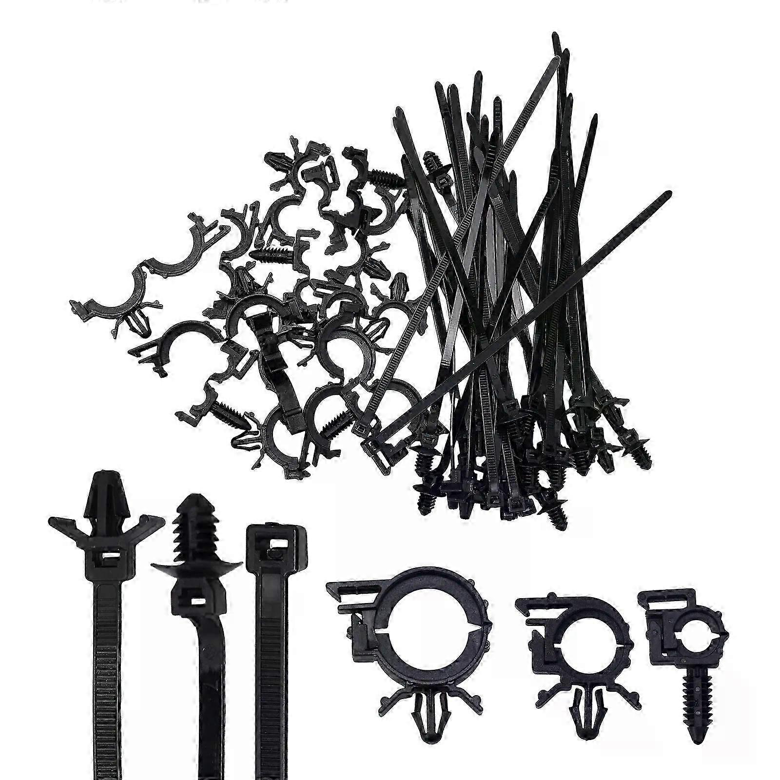 45Pcs Push Mount Cable Zip Tie With Car Wire Routing Clips Universal Fitment Self Locking Fastener