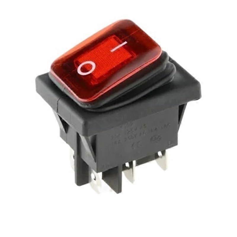 Heavy Duty 16A 250V Rocker Switch with Cap, Red Lighted 6 Pin ON/OFF Toggle Switch