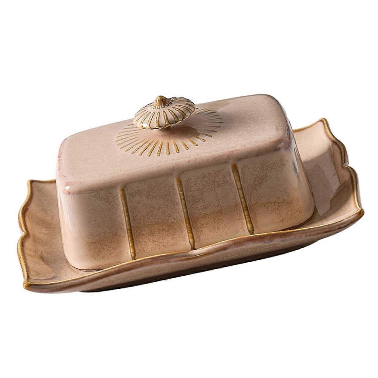 Ceramic Butter Dish with Lid Keeps Butter Fresh Microwave Safe Rectangular Design for Kitchen