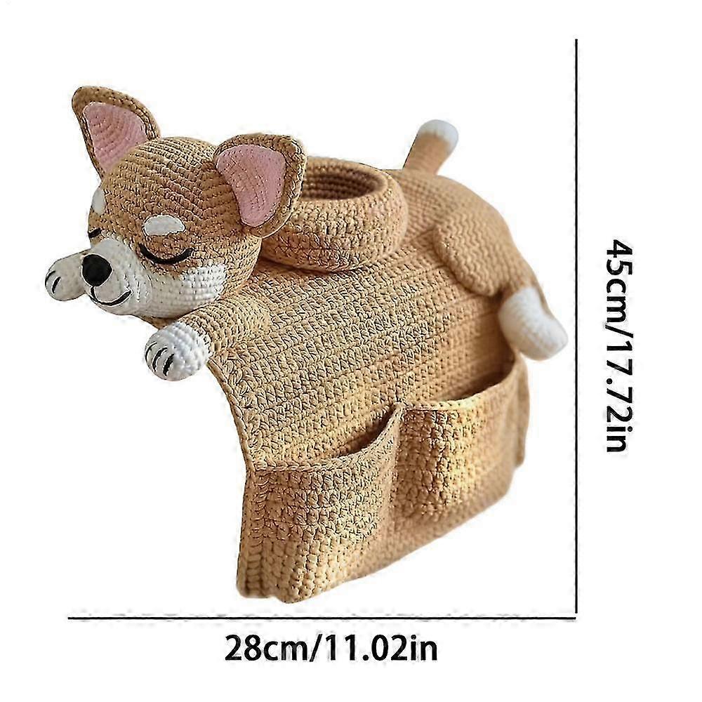 Crochet Dog Sofa Armrest Organizer for Remote, Phone, Drinks & Snacks
