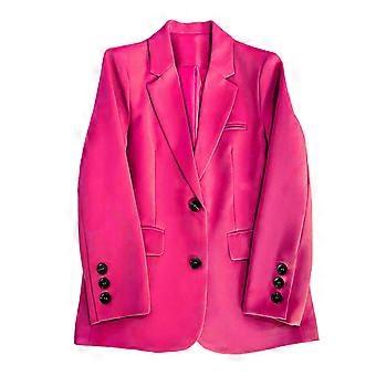 Women Suit Coat Lapel Long Sleeve Flap Pockets Two Buttons Suit Jacket Solid Color Loose Fit Work