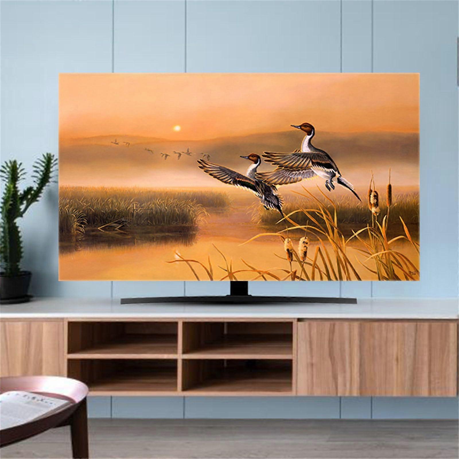 55 Inch TV Dust Cover Decorative Crane Pattern, Flat Screen Protector with Breathable Fabric