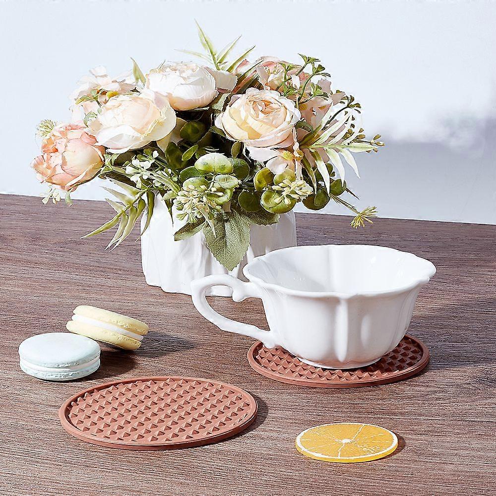 2pcs Silicone Coaster Cup Mats Flat Round Sienna 100x5mm