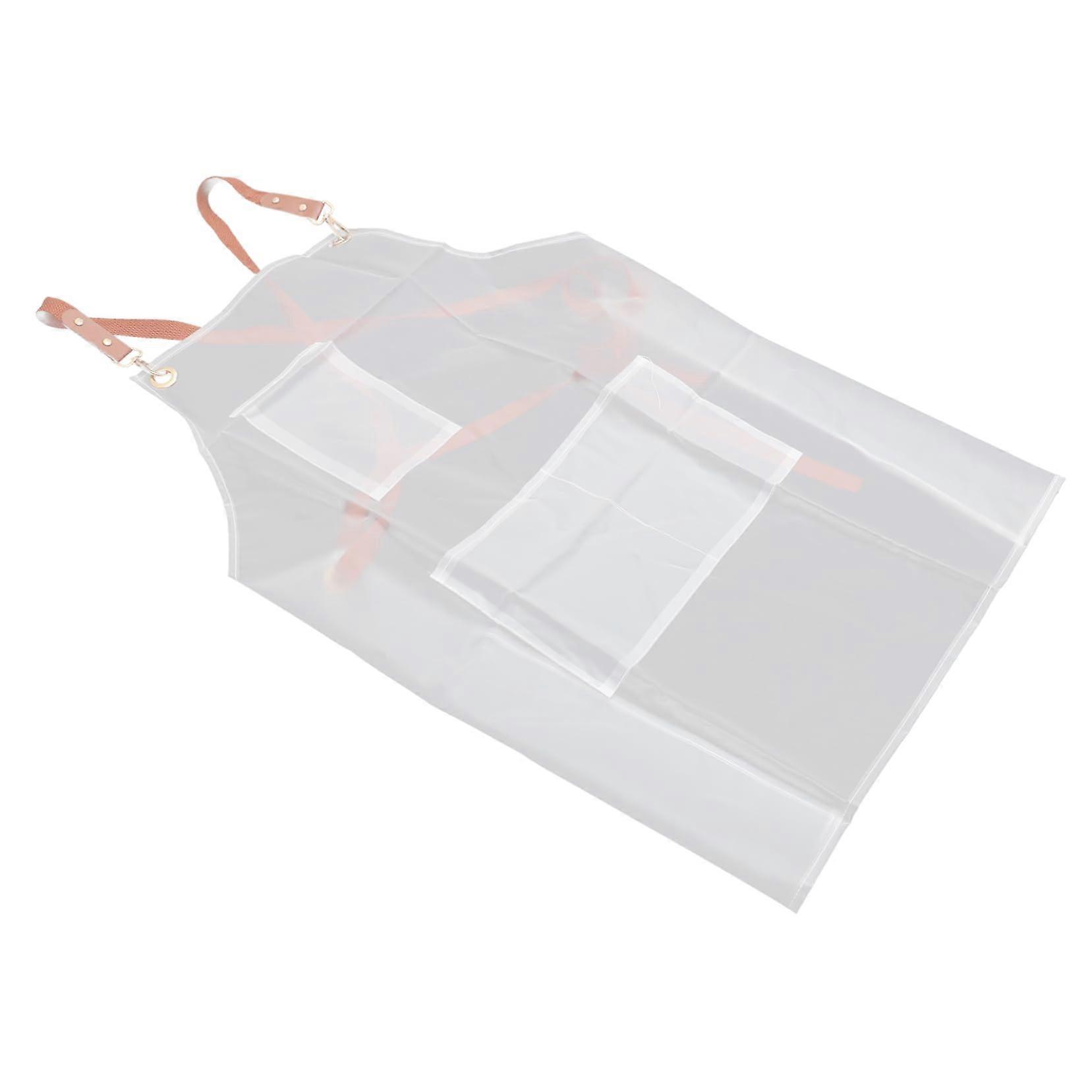 Waterproof TPU Apron with Pockets Clear Oil Proof Adjustable Strap for Kitchen and Restaurant