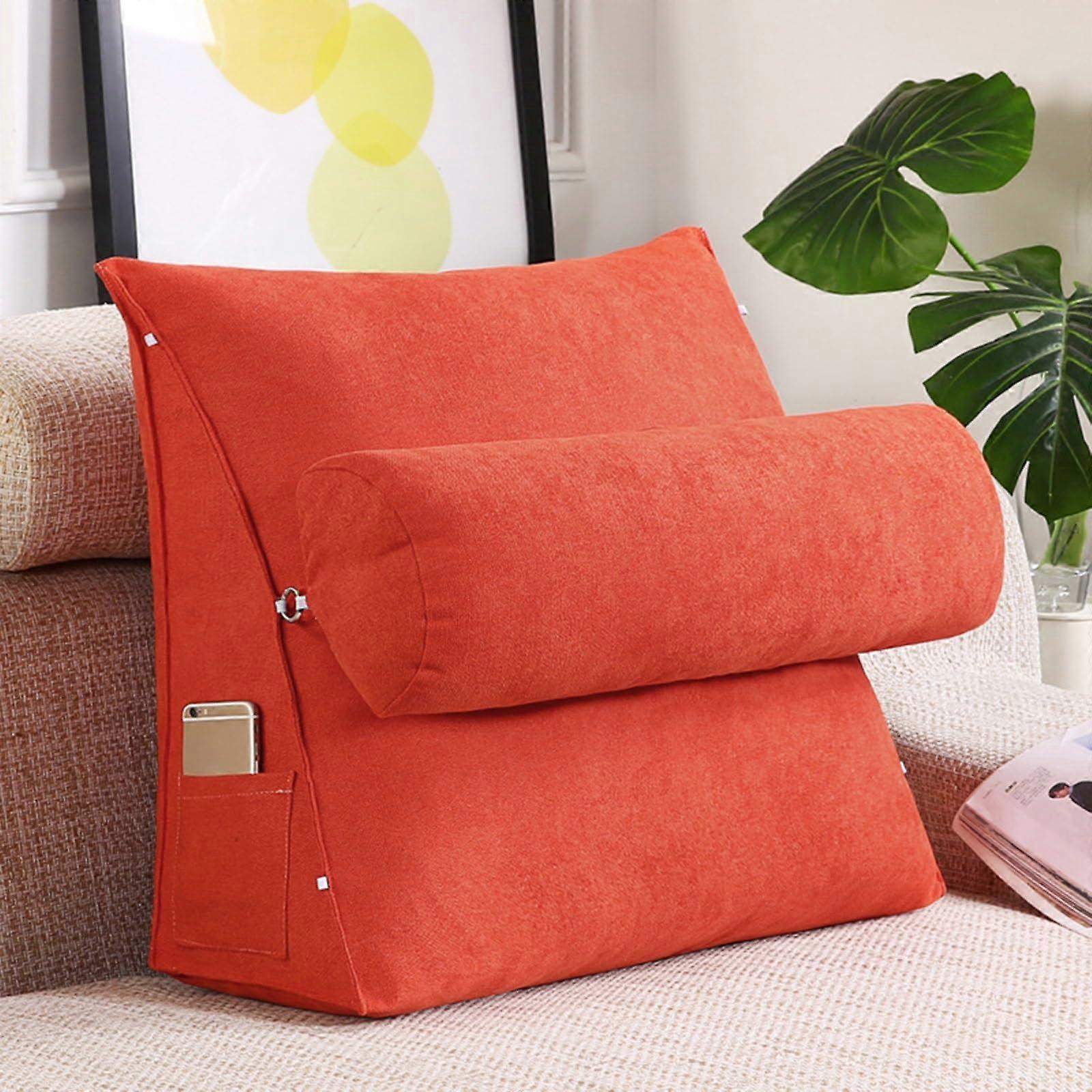 Small Orange Wedge Pillow with Adjustable Backrest, Triangular Lumbar Support Cushion for Reading