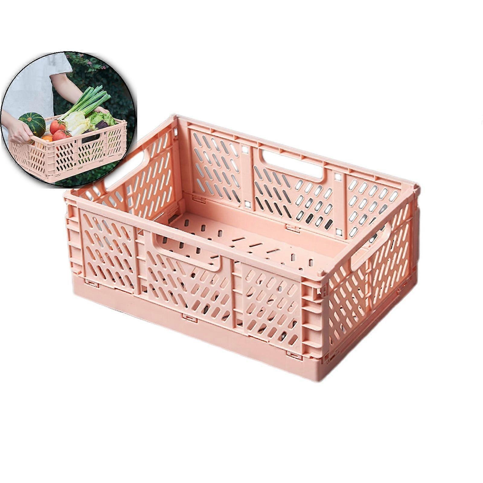 Plastic Collapsible Crate, Stackable Folding Storage Crate for Organization for Adults, Foldable Plastic Crate(Pink)