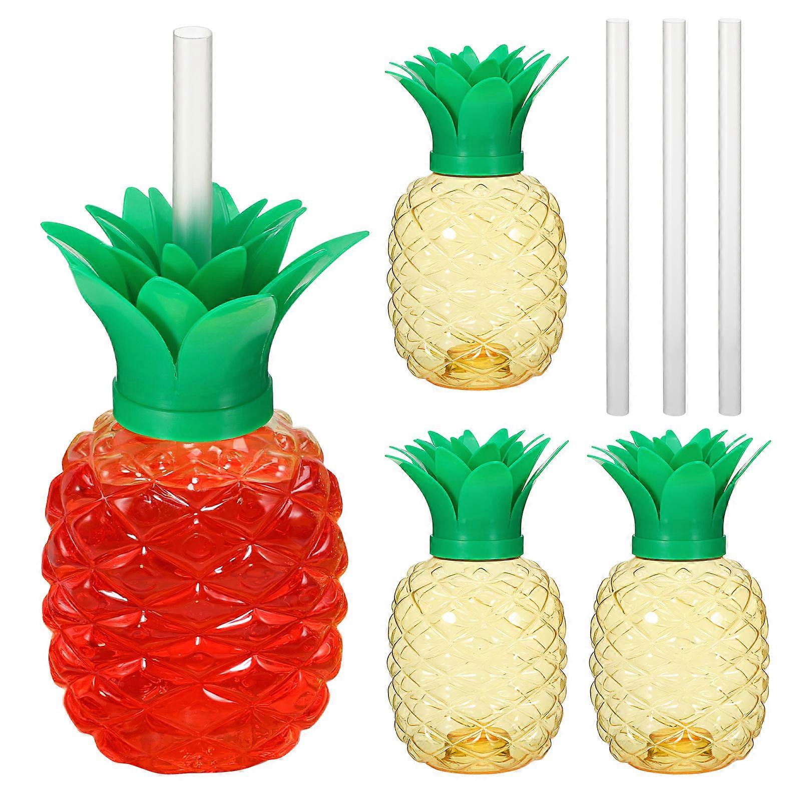 Pineapple Cups Drinking Cups for Beach Party Use 4Pcs with Straw and Lid