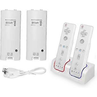 Yunseity Remote Battery Charger for Wii Dual Charging Station for Wii/U Remote Controller Charger Dock with 2 Pack 2800mAh Rechargeable Battery(White)
