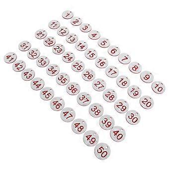 Étiquettes numérotées en plastique (50 pièces) : marqueurs de numéros de table de restaurant – numéros d'identification de 1 à 50 – étiquettes de suspension à trou rond pour vestiaire de spa et café