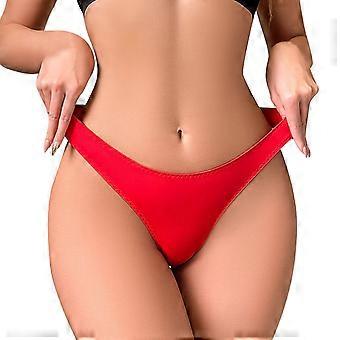 2024 Women's Red Sexy Solid Color Thong - Nylon-Spandex, Comfortable Thin Underwear, European American Style