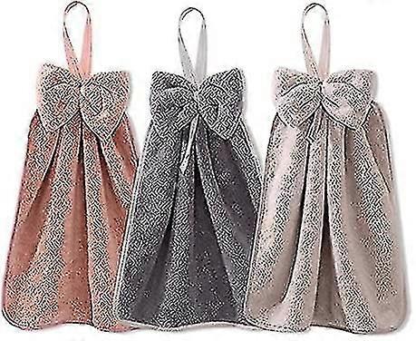 3 Pcs Bow Hand Towels With Hanging Loop (3 Colors)