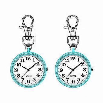 Set van 2 quartz zakhorloges met sleutelgesp voor dames, clip-on accessoires voor verpleegkundigen en artsen, wit