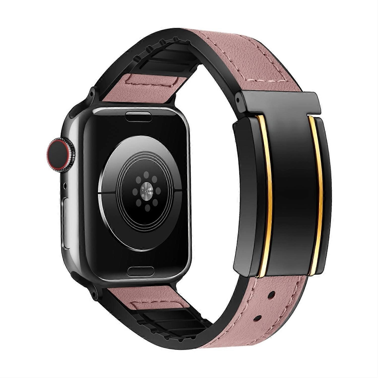 For Apple Watch SE 2023 44mm High-quality faux leather / silicone magnetic buckle replacement arm band Pink