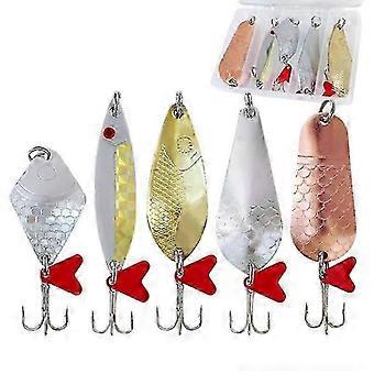 Cuillères de pêche nageuses à hameçon triple, leurres en métal dur courbés et pailletés
