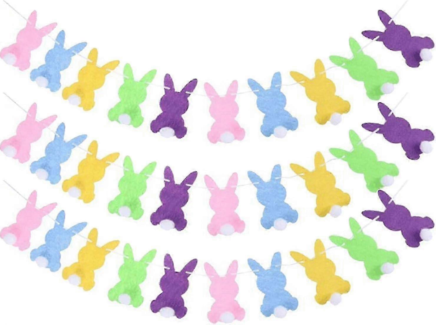 3 Pcs Easter Bunny Bunting Flags - Felt Easter Party Decoration