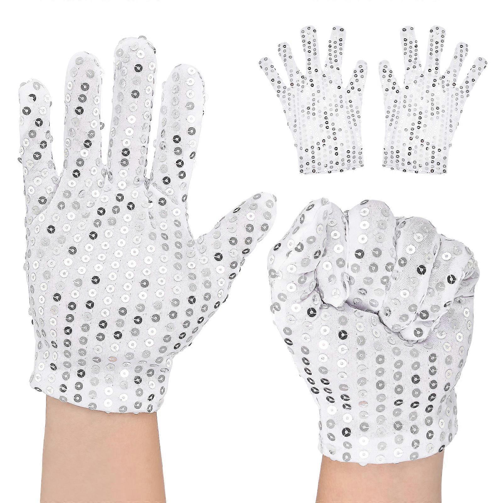 Men Costume Gloves Sequin Gloves for Dance Performance 2Pcs Silver