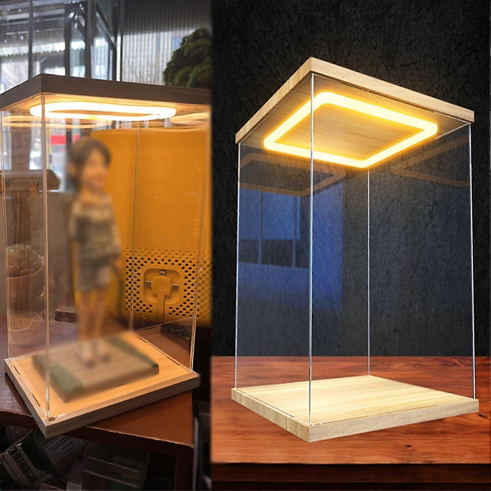 Large Acrylic Display Case with LED Light, Dustproof Clear Showcase Box, Stackable for Figures