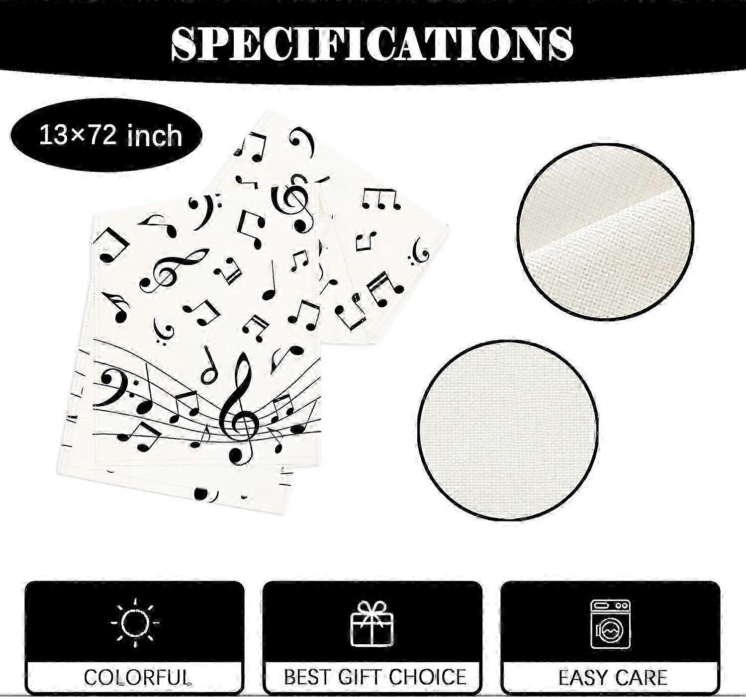 Black White Musical Notes Linen Runner