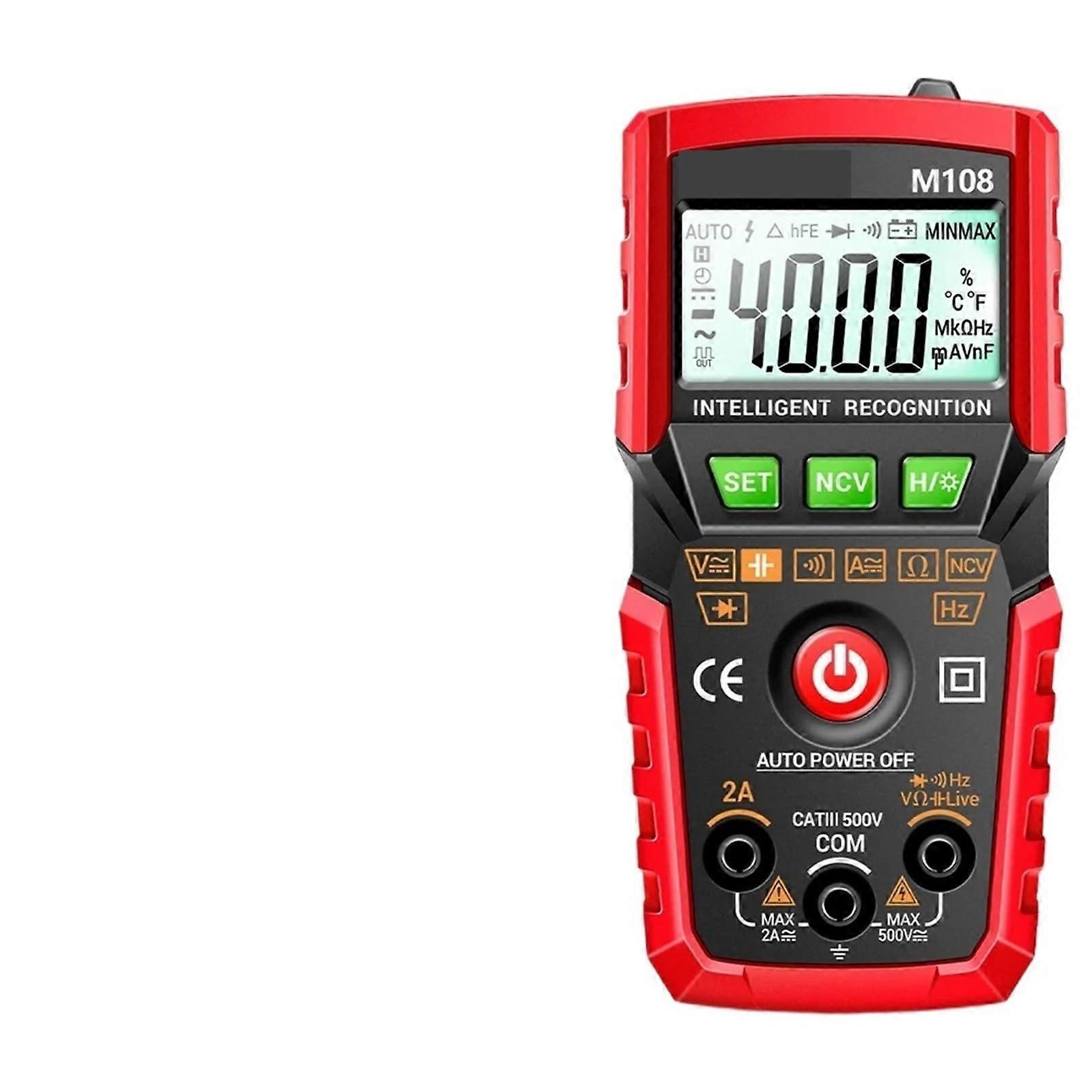 M108 Digital Multimeter 4000 Count Auto Range AC DC Tester for Quick Electrical Diagnostics Black