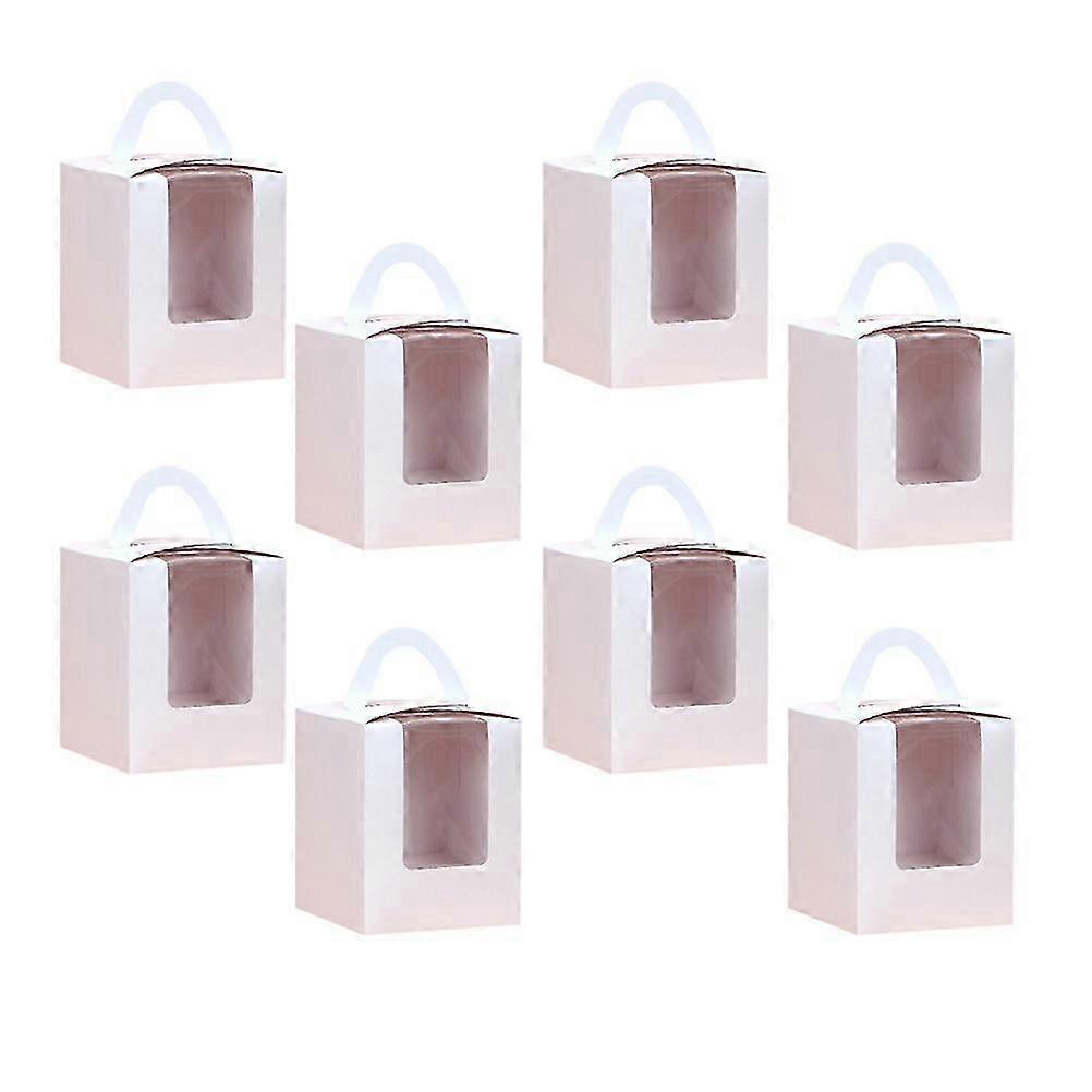 20 Pcs Handle Cupcake Boxes Containers with PVC Window/Cardboard Insert and Bottom Bracket(White)