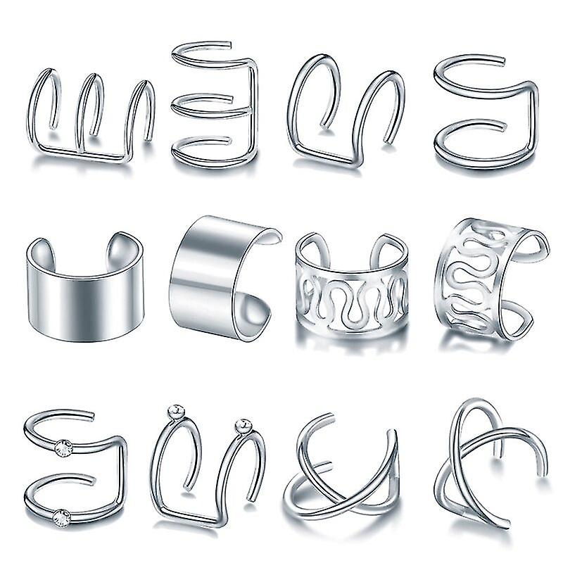 12pcファッション耳カフスリーフクリップイヤリング女性の登山者のためのピアス偽の軟骨イヤリングジュエリーアクセサリー