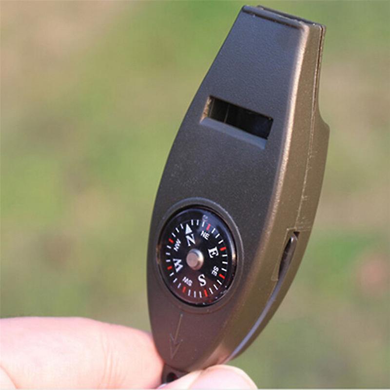 Mini Outdoor 4 In1 Survival Whistle Compass Magnifying Thermometer Keychain