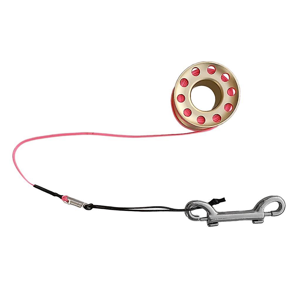 Scuba Diving Finger Reel Guide Spool 15m Line Dual Ended Bolt Snap Pink