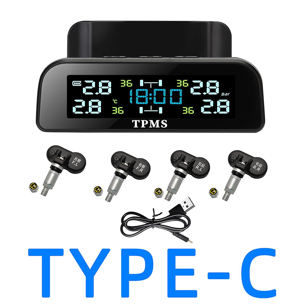 Tpms 4 Sensors Car Tire Pressure Alarm Monitor System Solar Smart Intelligent Warning Display For Car Suv Mpv
