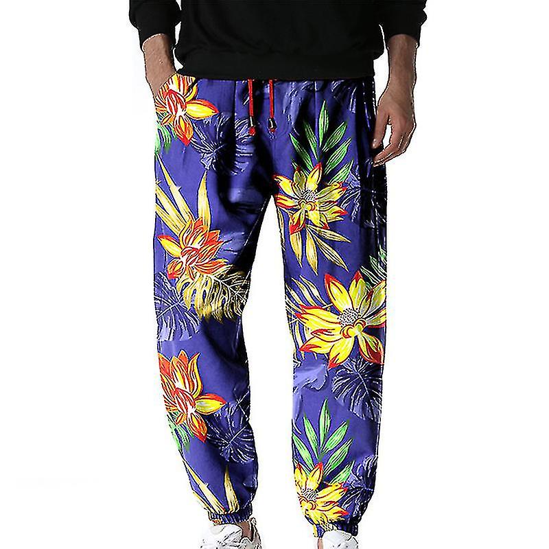 Men Drawstring Pants Casual Yoga Trousers Elastic Waist Bottoms