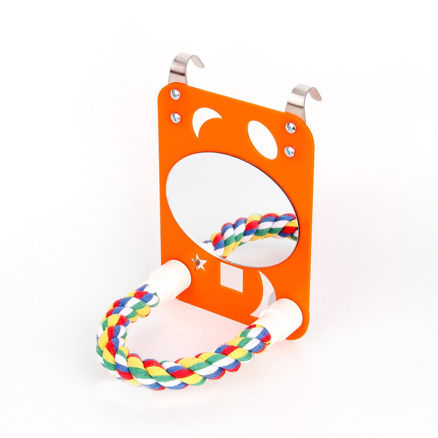 Safe Non Toxic Bird Toys Parrot Bite Large Mirror Cotton String Stand Bar Set Bird Mirror
